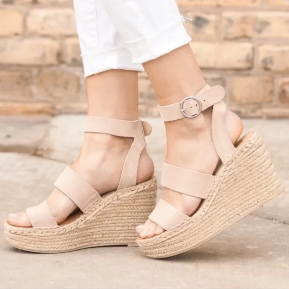 Dolce Vita Shae Suede Platform Wedge Espadrilles Cognac Size 10